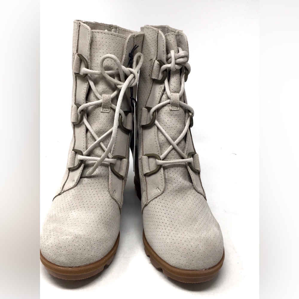 🔴 SOLD Sorel Joan Of Arctic Wedge II Waterproof Suede Perforated Gray Boots 9M - Picture 3 of 11
